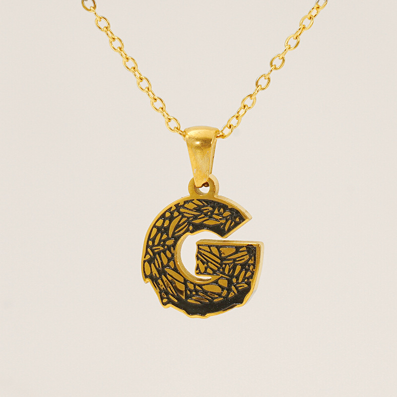 1 Piece Classic Bark Grain Unique Letter G Stainless Steel 18K Gold color Plated Unisex Pendant Necklaces h5 